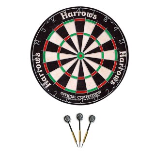 Set Dartboard Harrows Official Competition Bristle Dartboard OCBB und Steeldarts Winmau Broadside 22 g